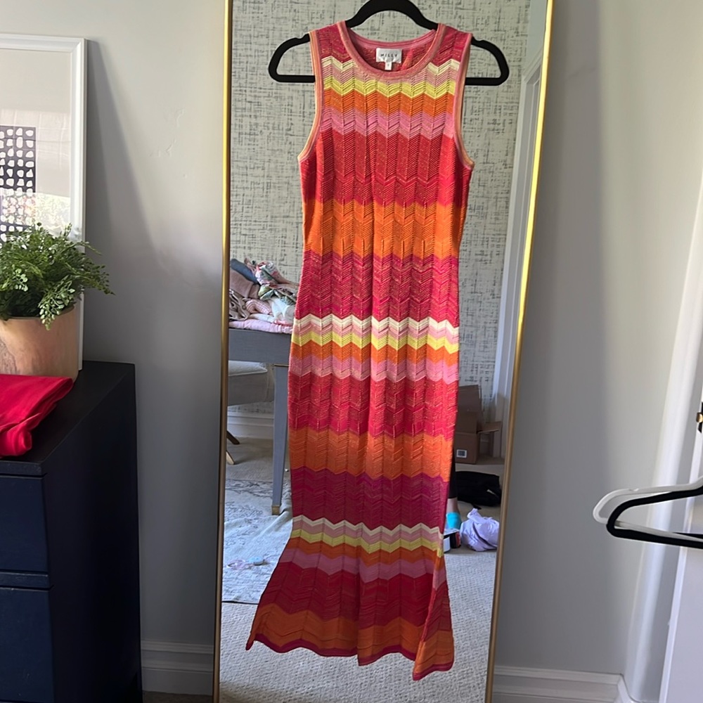 Milly Pink Orange Yellow Chevron Knit Maxi Dress